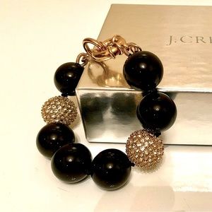 J Crew Black and Crystal Bead Bracelet Goldtone